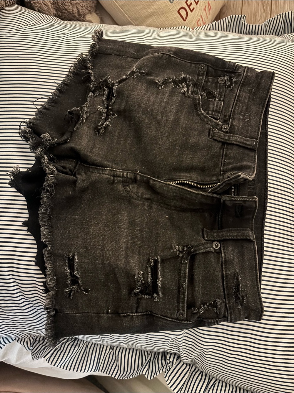 American Eagle Outfitters Black Distressed Denim Jean Shorts